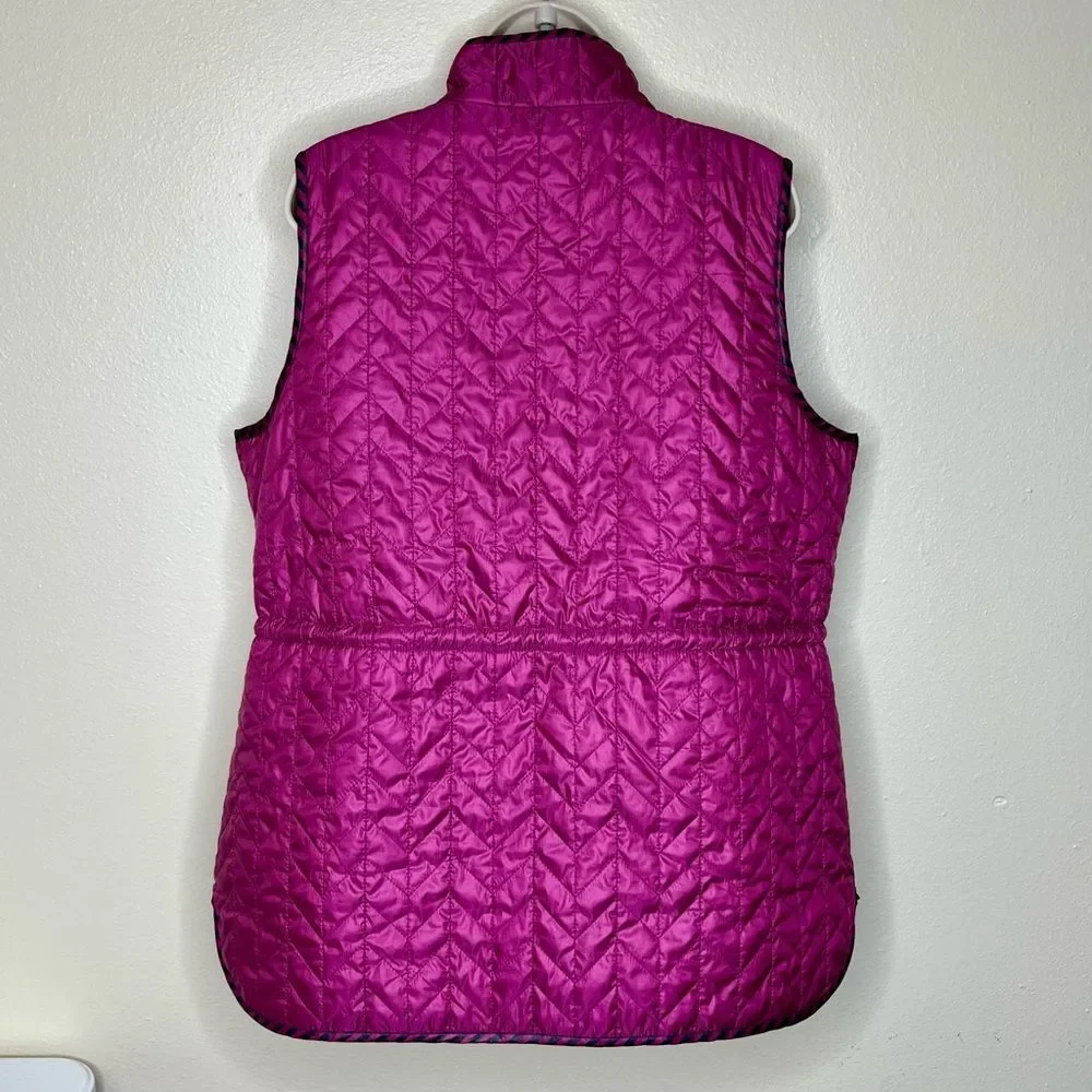 Chicos Zenergy Reversible Quilted Vest Berry Black Stripe Women Large Sleeveless